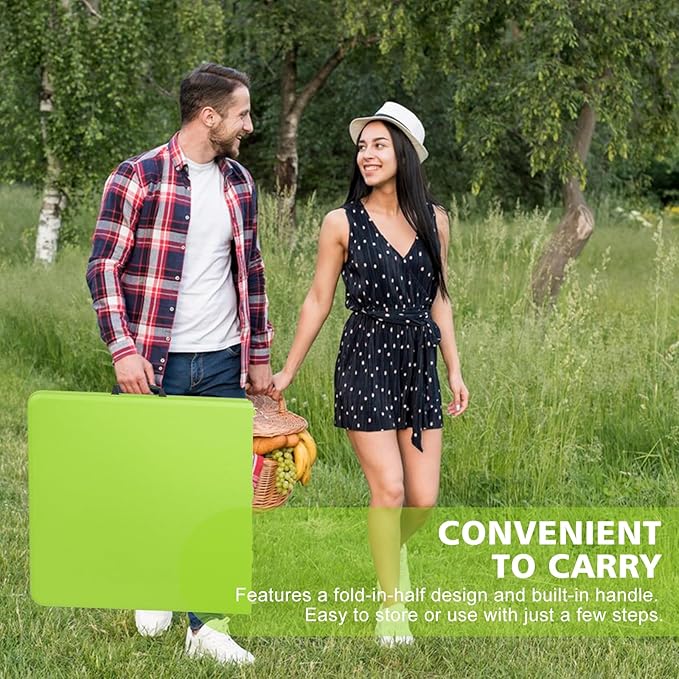 4 Foot Folding Table Utility TablePortable 4Ft Adjustable Height Folding Table Heavy Duty Fold-in-Half Table Small Utility Foldable Table Camping Table for Dining Picnics (Green)