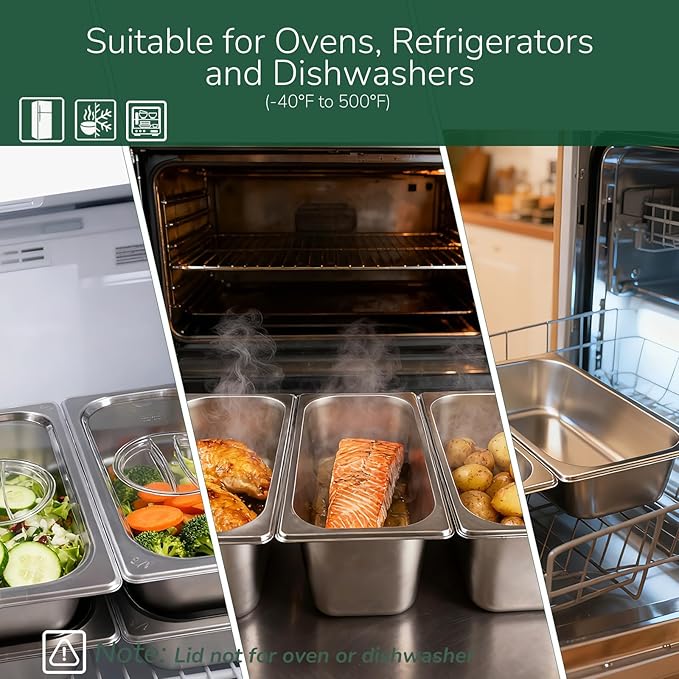 6 Pack Stainless Steam Hotel Pan with Lid 1/3 Size x 6 Inch Deep Table Steam Pan Restaurant Supplies Reusable Anti Rust Catering Storage for Home BuffetParty Restaurant Hotel