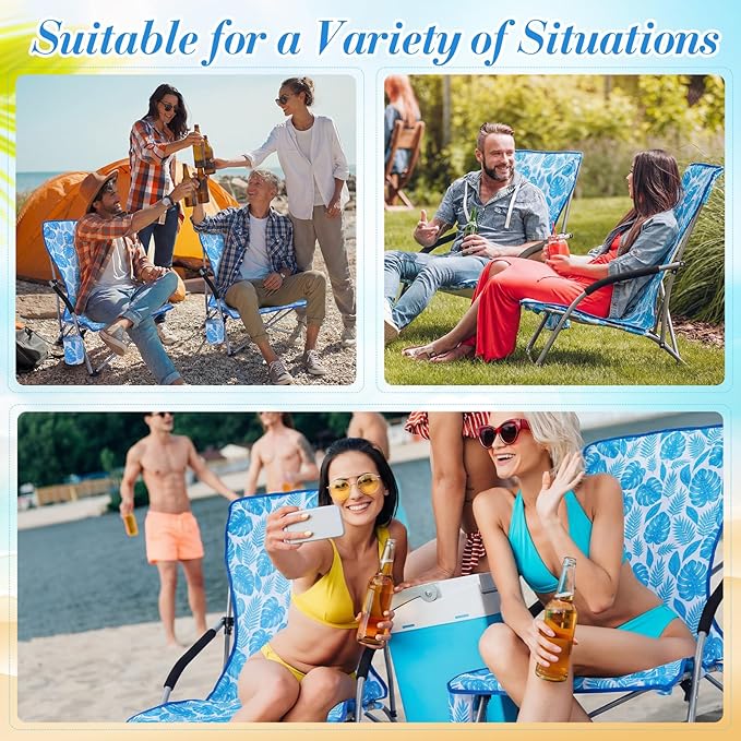 Karenhi 2 Pack Beach Chair Foldable Reclining Portable Lightweight Chair for Adults Camping Concert Lawn Sand Outdoor (Blue Leaves)