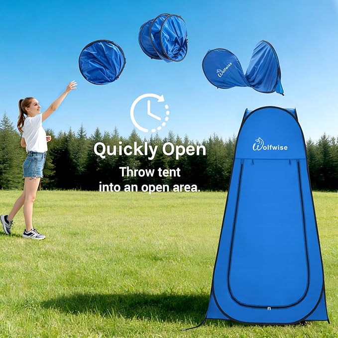 Wolfwise Pop Up Shower Tent Portable Instant Changing Tent with Ventilation Window &amp Carry Bag Privacy Bathroom Toilet for Beach Camping &amp Outdoor Width 40  Height 75  Blue