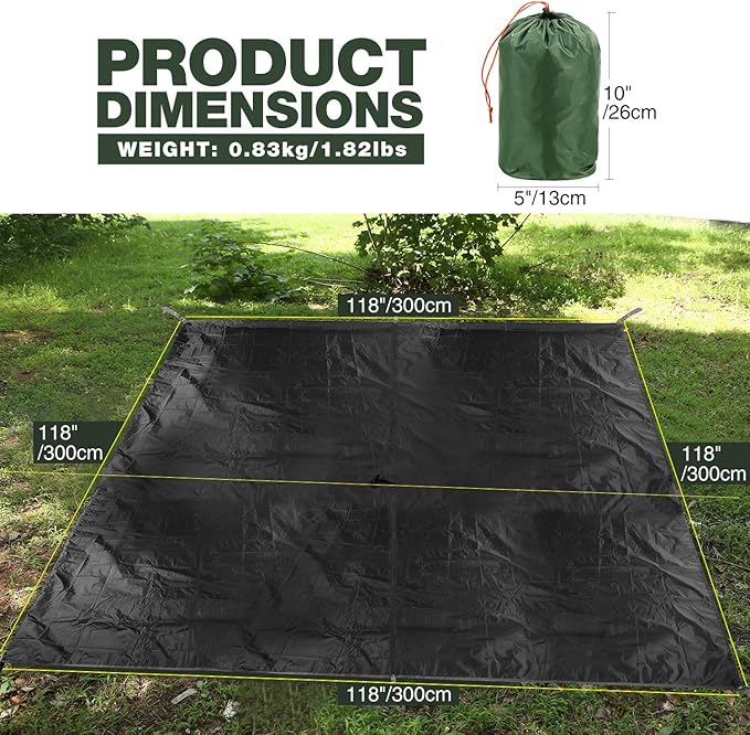 REDCAMP Hammock Rain Fly Camping Tarp Waterproof 10x10ft Lightweight Backpacking Rain Tarp Shelter for Hiking Outdoor Black