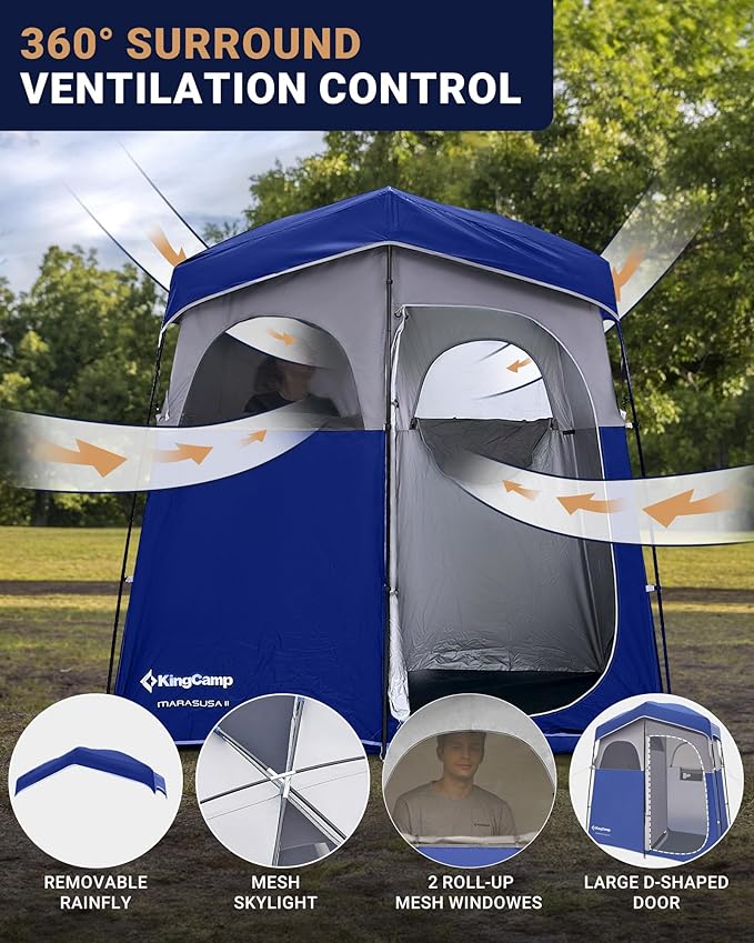 KingCamp Camping Shower Tent Portable Outdoor Privacy Toilet &amp Changing Tent Windproof &amp Waterproof Easy Setup 1 or 2 Room Shelter with Shower Bag for Camping Hiking Beach
