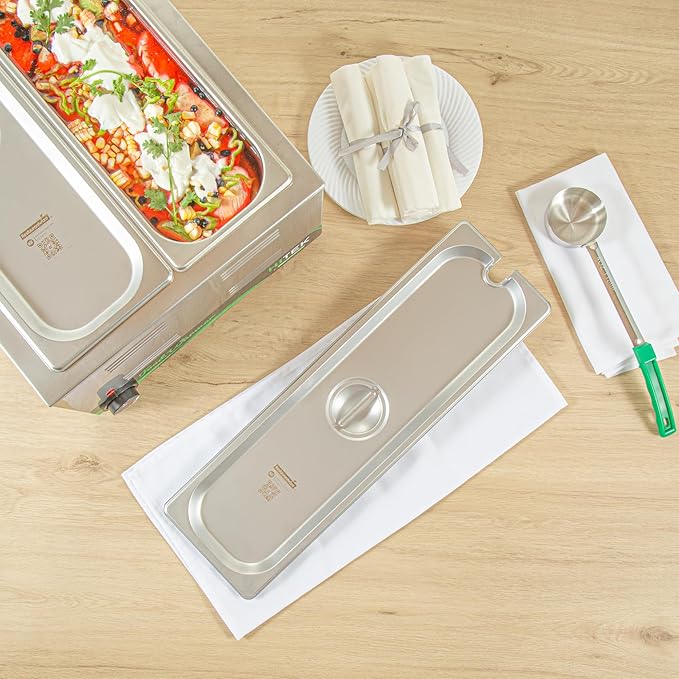 Restaurantware-LIDS ONLY: Kitchen Tek 20.8 x 6.4 Inch Steam Table Pan Covers 12 NSF Hotel Pan Covers - 1/2 Size Long Pans Sold Separately with Handle Stainless Steel Slotted Food Pan Lids