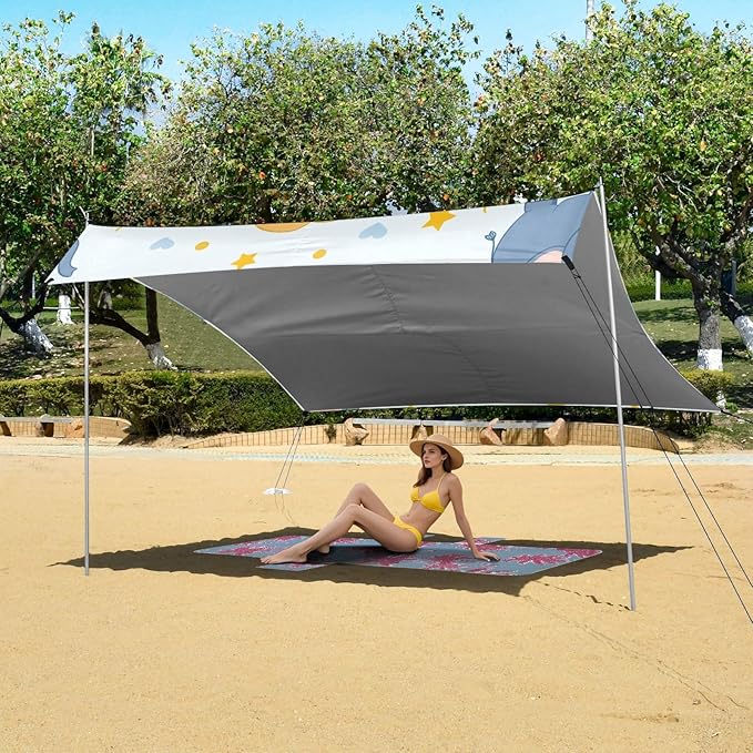 Cute Elephant Camping Sun Shelter Beach Tent Portable Beach Sun Shade Outdoor Canopy for Camping Trips Fishing Picnic