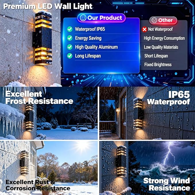 16Pack 15inch Outdoor LED Wall Lights18W Outdoor Up&ampDown Wall Light Aluminum Body 4000K Day White Waterproof IP65 Outside Wall Lights 1800LM Outdoor Wall Mount Lights for Wall porch Garage Garden