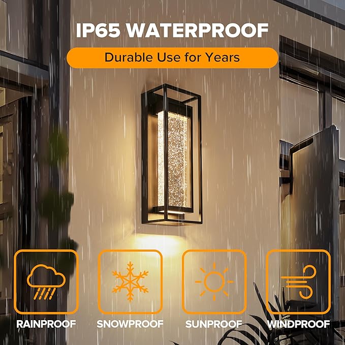LUTEC 2 Pack Outdoor Wall Light Fixtures 5 Color Temperature Porch Light Wall Sconce with Crystal Bubble GlassWaterproof Outdoor Wall Lanterns Modern Outside Lights for House Front Door Garage