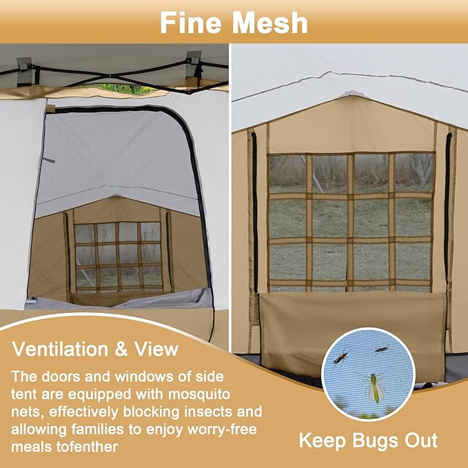 KAMPKEEPER 2 Person Canopy Side Tent Camping Tent for 10x10 Canopies Easy Up Cube Tents Gazebo Room with Mesh Window for Camping Storage Events(Canopy Not Included)