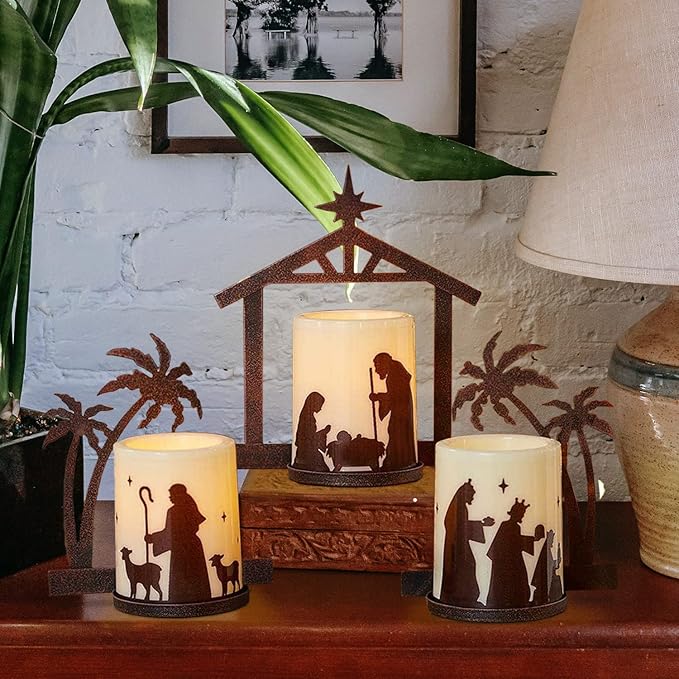 Holiday Nativity Candleholders Christmas Season - A Set Of 3 Flameless Christmas Nativity Scene Candles Holiday Home Decor Accents