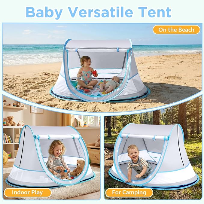 Baby Beach Tent Pop Up Beach Tent Sun Shade for Beach UPF 50+ UV Protection Sun Shelters for Infants with Carry Bag for Outdoor Travel Camping(Gray)