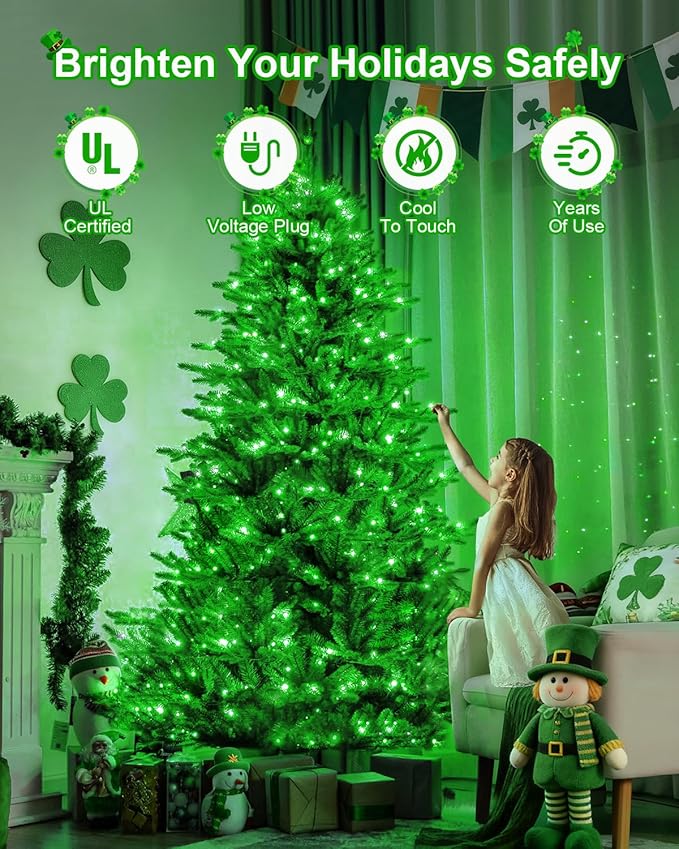 St Patricks Day Decorations 355 FT 900 LED Green Lights Extra Long Outdoor String Lights Waterproof Timer &amp Memory 8 Modes Dimmable Plug in Fairy for Outside Tree Patrick's Day Decor
