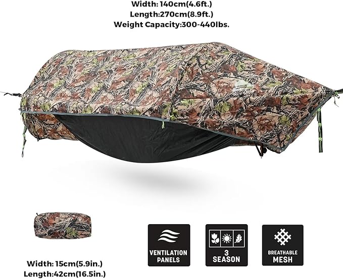 Camping Hammock Tent with Mosquito Net &amp RainFly 3 in 1 Waterproof Lightweight Portable Sleeping Hammock Bug Travel Outdoor Gear with Tree Strap Swing for Hiking Patio Expedition