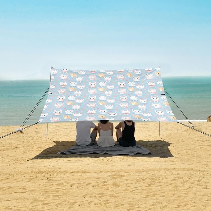 ALAZA Cute Kitten Cats Hearts Beach Tent Sun Shelter UPF50+ Protection Beach Shade Canopy w/ 4 Sandbags for Outdoor Camping Fishing Backyard Fun Picnic 10x9 ft