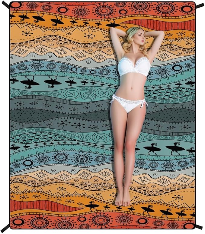 Beach Blanket Waterproof Sandproof Beach Mat Extra Large 86.6‘’×70.8‘’ Portable Foldable Quick Drying Outdoor Picnic Mat Beach Accessories for Travel Camping Hiking