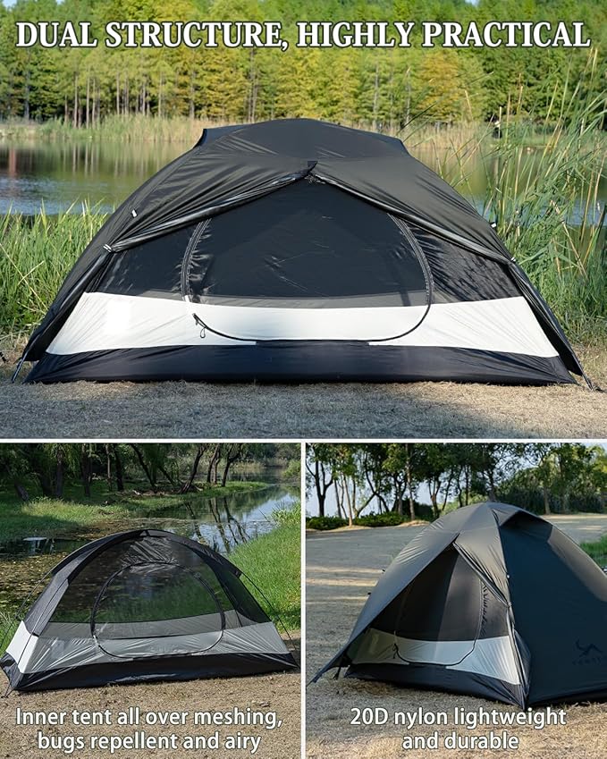 MC TOMOUNT Backpacking Tent 1-2 Person Waterproof Lightweight Double Layer Free-Standing Aluminum Pole for Outdoor Camping Hiking 4 Season