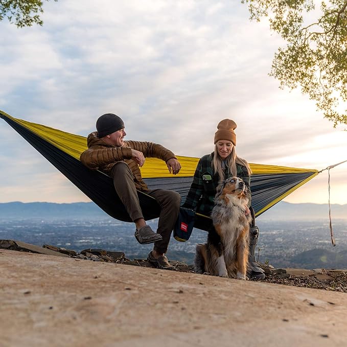 GRAND TRUNK TrunkTech Double Hammock | Ultra-Strong &amp Lightweight | 11 ft Hammock with Ripstop Nylon | 500 lb Capacity | Fast-Drying &amp Weather-Resistant | Olive Green/Khaki