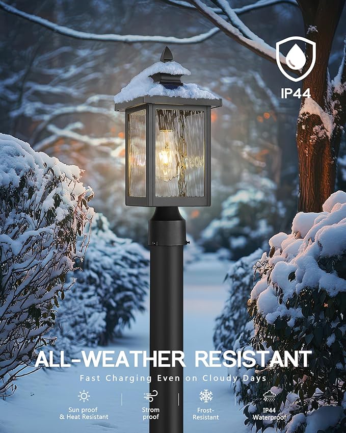 FEMILA Solar Post Lights Outdoor 17 Dusk to Dawn Lamp Posts Outdoor Lighting Aluminum Glass Light Posts for Outside Driveway Garden with Remote Control 4FYX88P SL BK SW