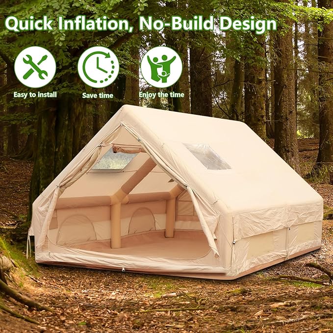 Inflatable Tents for Camping 4-6 Person Air Glamping Tents with Pump Easy Setup Glamping Camping House Waterproof Windproof for 4 Seasons