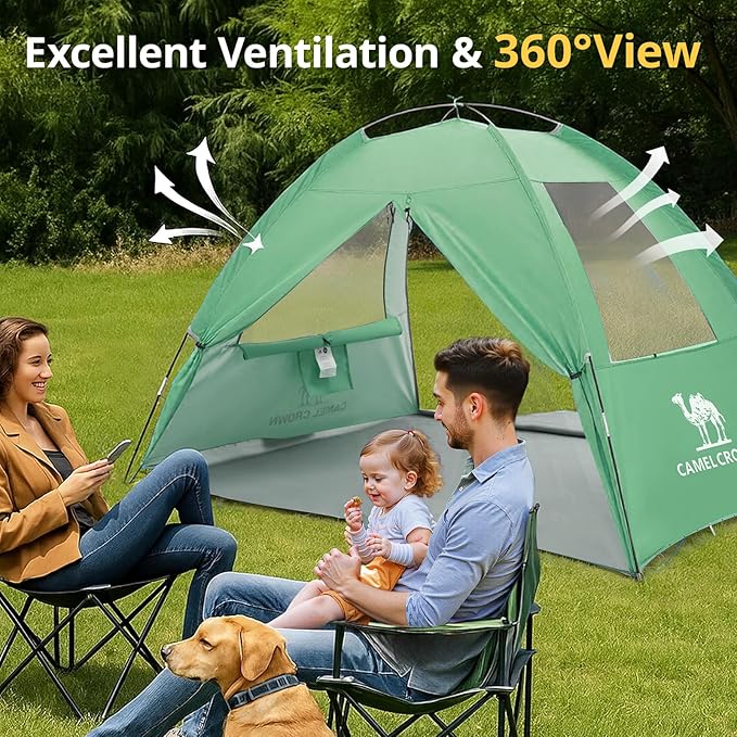CAMEL CROWN Beach Tent UPF 50+ Sun Shelter for 2/3/5/6 Person Lightweight Portable Sun Shade with Sand Anchor Family Beach Day &amp Outdoor Adventures