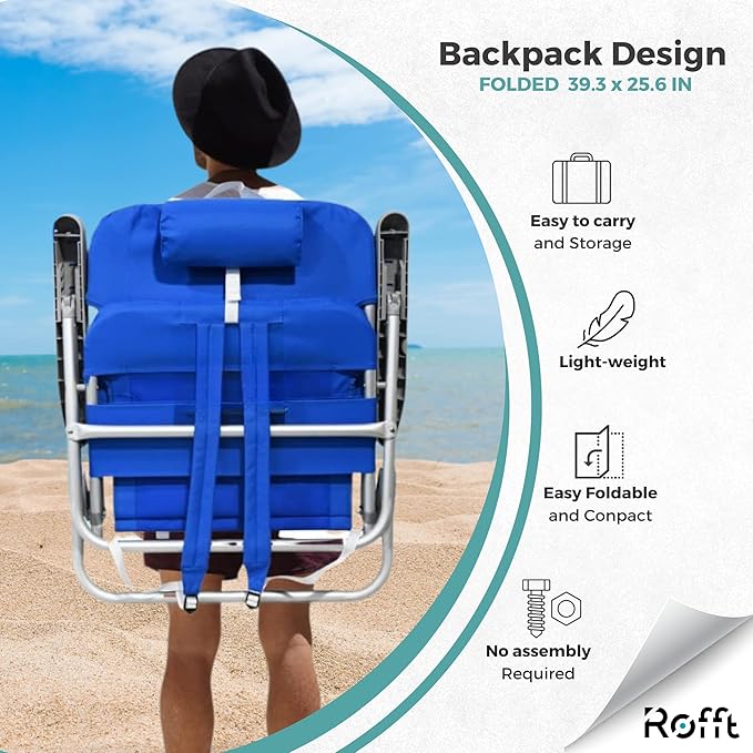 Premium Beach Chair 5 Position Reclining Oversized Heavy-Duty high Off Ground and Lightweight with Backpack Straps Big Storage and Cup Holder – Ideal for Adults and Seniors