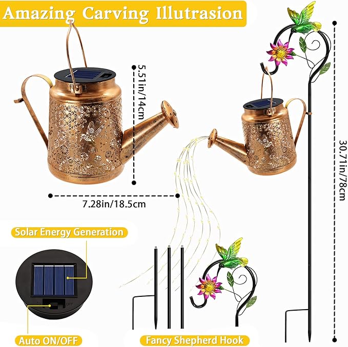Solar Watering Can Lights Hummingbird Hanging Lanterns Outdoor Birthday Gifts for Mom Women Grandma  Waterproof Solar Lights Garden Decor for Outside Yard Art Patio Porch Lawn Backyard