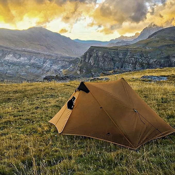 3F UL GEAR Lanshan 2 Person Tent Hiking Ultralight Camping Tent Professional 15D Silnylon Rodless Trekking Pole Tent Waterproof Backpacking Outdoor for Camping Bivvy