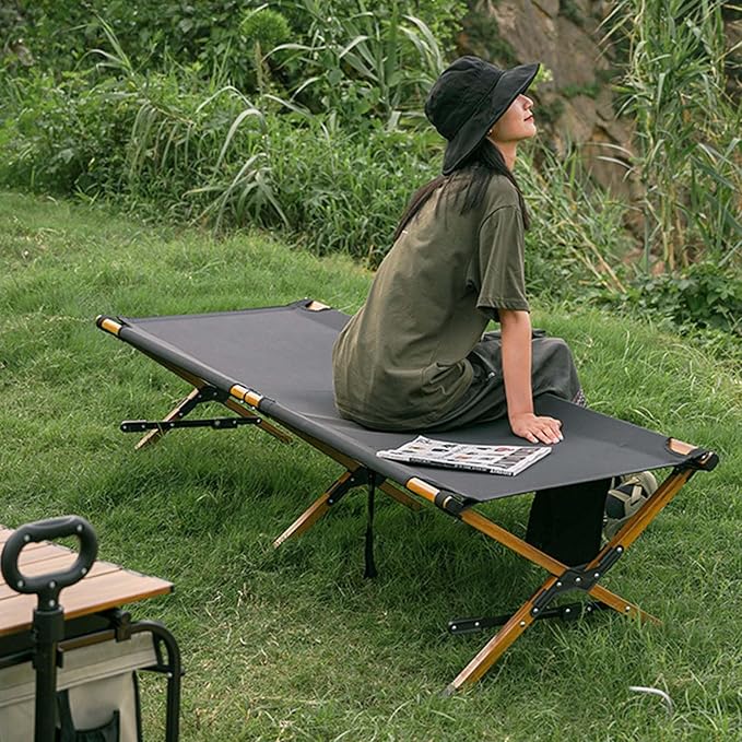 Portable Folding Adult BedCamping Cot Folding Camping Bed for Adults Portable Single Camping Cot Tent Bed Ultralight Comfortable Camp Bed Wood Frame Include Storage Bag for Indoor Out