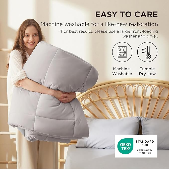 Bedsure Comforter Duvet Insert - Quilted Comforters Queen Plus Size All Season Duvet GentleSoft Down Alternative Bedding with 8 Tabs Gifts for Women/MenLight GreyQueen Plus 90 x 90 Inches