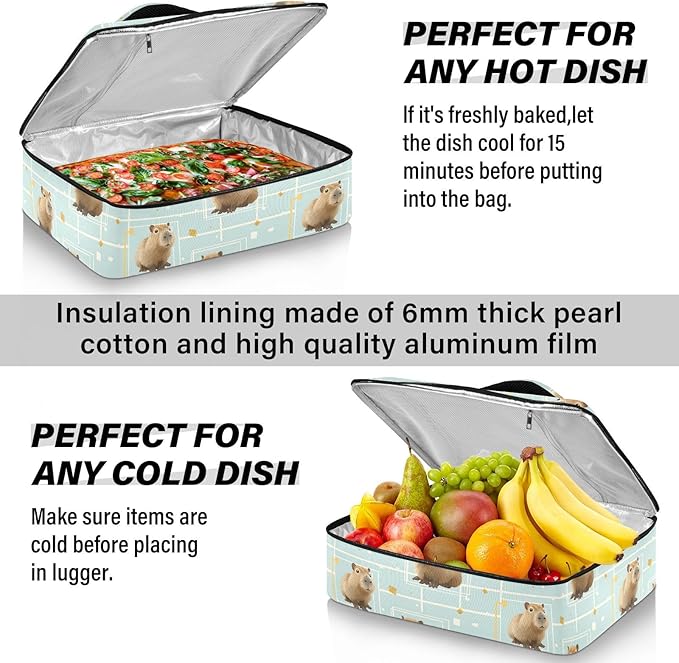 Casserole Carrier Loveliness Cute CapybarasInsulated Casserole Carrier for Hot or Cold Food Thermal Lunch Tote for Potluck Parties Picnic Beach Fits 9 x 13 Inches Baking Dish