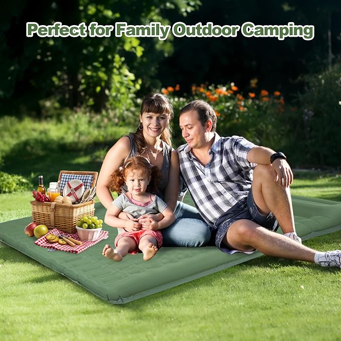 CAMULAND Double Camping Sleeping Pad 4.7 Ultra-Thick Self Inflating 2 Person Inflatable Mat with Built-in Pillow Foot Pump Waterproof for Backpacking Hiking Tent RV TravelOlive Green
