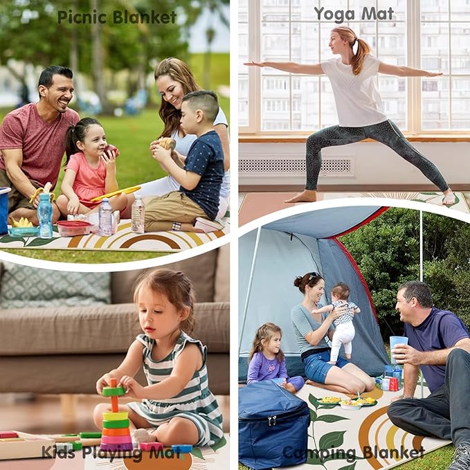 Extra Large Picnic Blankets Waterproof Foldable (80x 80) Boho Beach Blanket Waterproof Sandproof3-Layer Thicking Mat Outdoor Packable Camping Blanket