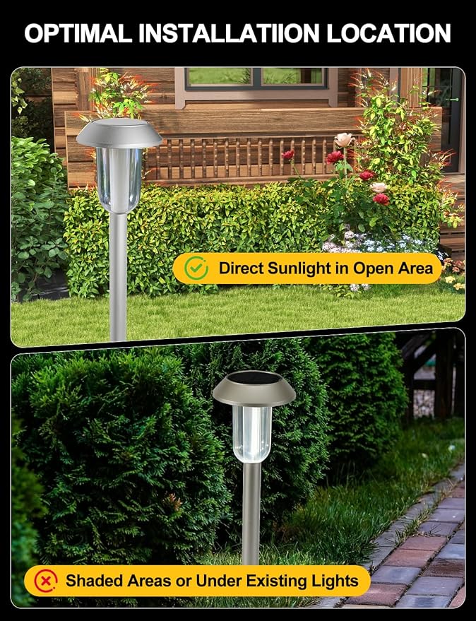 Solar Pathway Lights Outdoor 8 Pack Solar Powered Garden Lights 3000K Warm White Outside Waterproof Decor Landscape Lighting Auto On/Off Outdoor Walkway Light for Garden Yard Driveway Lawn