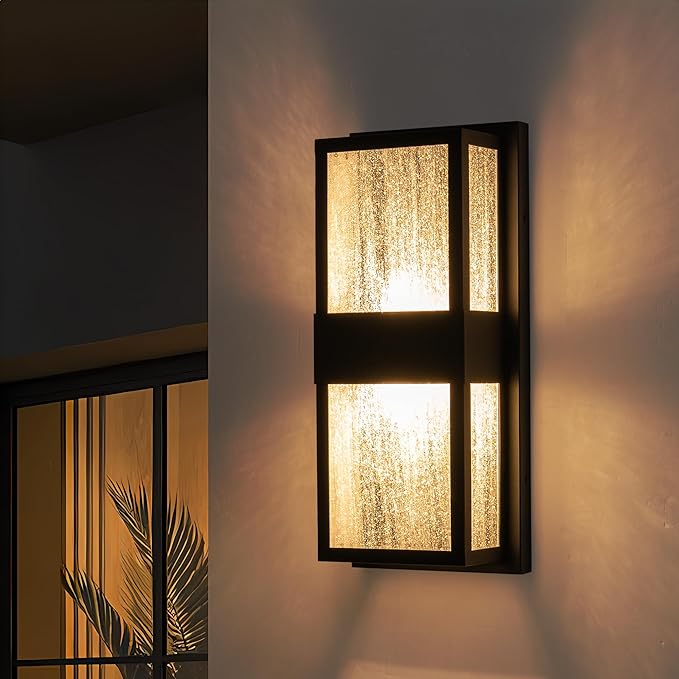 Modern Outdoor Lights Fixture Led Wall Lights Indoor Black Exterior Wall Sconce for House with Seeded Glass 12W Outside Front Porch Light Outdoor Wall Mount Patio Lights for Garage Yard