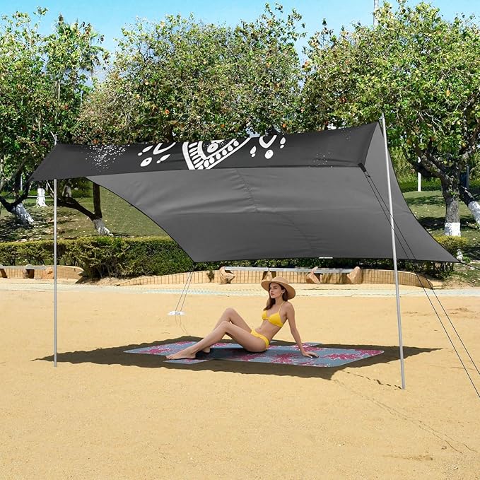 ALAZA White Mandala Graffiti Beach Tent Sun Shelter UPF50+ Protection Beach Shade Canopy w/ 4 Sandbags for Outdoor Camping Fishing Backyard Fun Picnic 10x9 ft