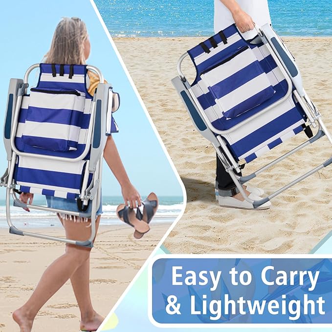 5 Position Beach Chair Portable Camping Chair Folding Backpack Beach Chair Folding Beach Chair Foldable Camping Chair Backpack Chair for Beach Lawn Concert