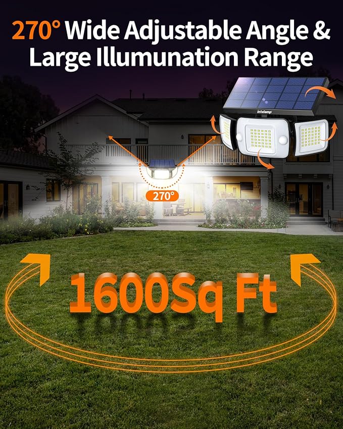 intelamp Outdoor Solar Light Waterproof 6000mAh 1200LM Motion Sesnsor Flood Lights with Dual Sensor 4 Modes Remote Control 270° Wide Angle Security Light for Garden Garage Yard Pathway Farm