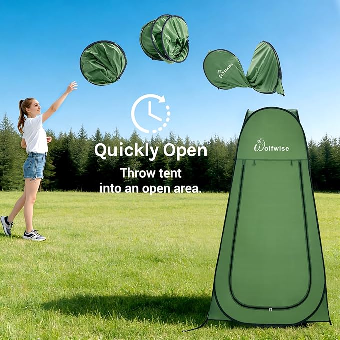 Wolfwise Pop Up Shower Tent Portable Instant Changing Tent with Ventilation Window &amp Carry Bag Privacy Bathroom Toilet for Beach Camping &amp Outdoor Width 40  Height 75  Green