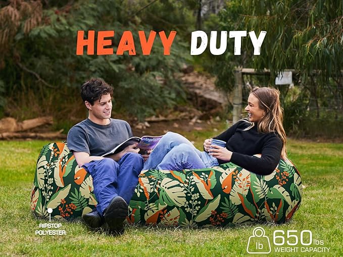 WEKAPO Inflatable Couch Air Lounger Chair - Camping &amp Beach Accessories Portable Blow up Sofa for Hiking Lawn Indoor/Outdoor Movies &amp Music Festivals. Lightweight and Easy to Set Up Air Ham