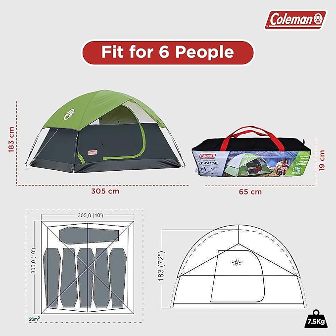 Coleman Sundome Camping Tent with Rainfly 2/3/4/6 Person Tent Sets Up in 10 Mins Weatherproof Shelter for Camping Festivals Backyard Sleepovers &amp More