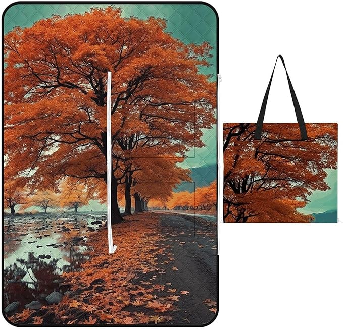 Zipper Maple Tree in Autumn Style Picnic Mat Suitable for Travel Camping Park Or Home Use