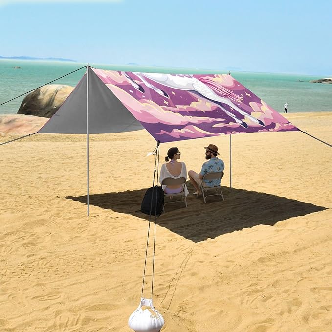 ALAZA Soaring Unicorn Beach Tent Sun Shelter UPF50+ Protection Beach Shade Canopy w/ 4 Sandbags for Outdoor Camping Fishing Backyard Fun Picnic 10x9 ft