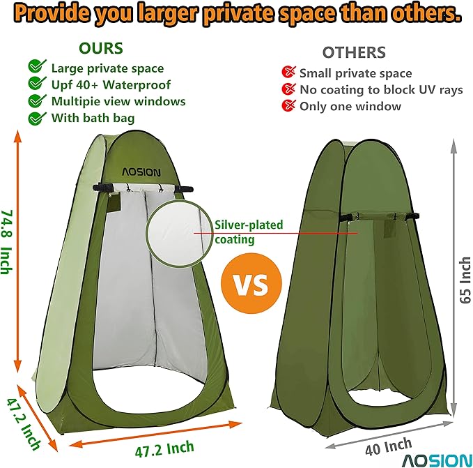 AOSION Privacy Shower TentPop Up Changing TentCamp Bathroom Changing Dressing RoomSun Sunshade Canopy Outdoor Rain Shelter for Camping Hiking Beach Picnic Fishing. (Green)