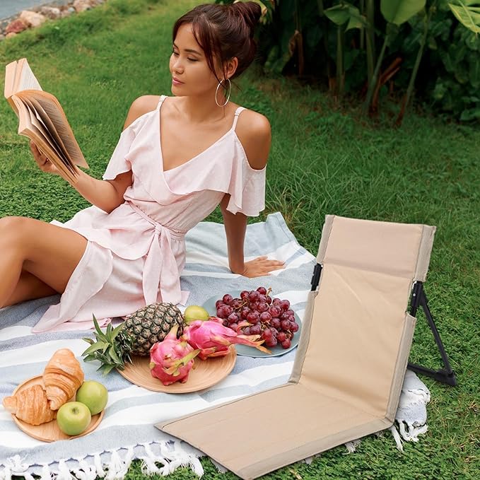 Beach Lounger - Portable Folding Travel Chair Lightweight Waterproof Sun Lounger | Adjustable Backrest Recliner Outdoor Relaxing Beach Chair for Tanning Travel Indoor and Outdoor Use