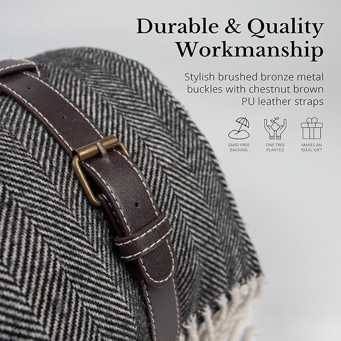 Komorebi Extra Large Picnic Blanket - 78” x 59” – Waterproof Outdoor Blanket Foldable &amp Portable Sandproof Beach Blanket – Grey Travel Mat with Faux Wool &amp Carry Handle