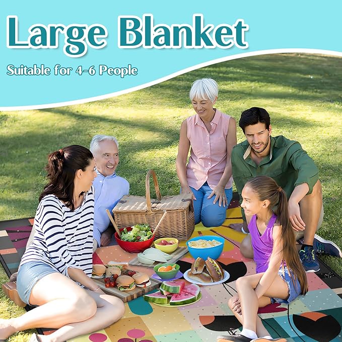 Abstract Floral Picnic Blankets Waterproof Foldable 60″X80″ Thick Picnic Mat Outdoor Blanket for Grass Modern Beach Blanket Sandproof Picnic Accessories for Camping Party Park Travel