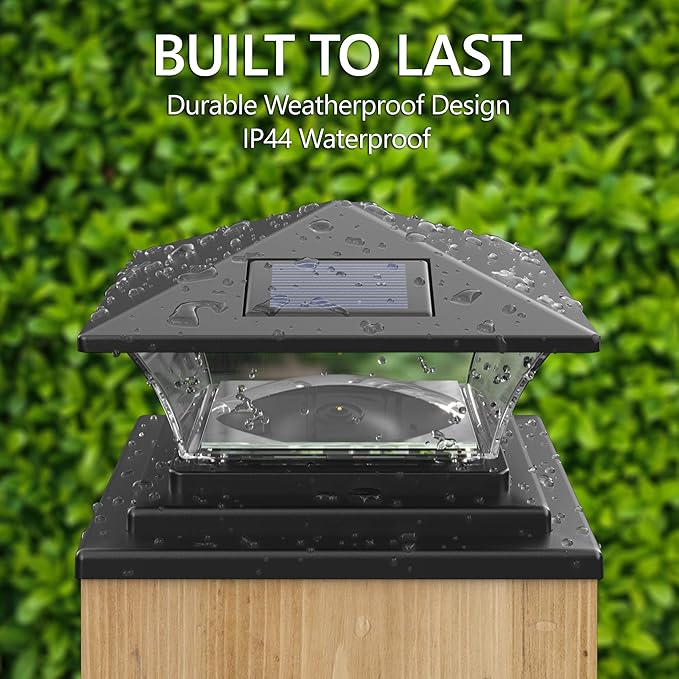Davinci Lighting Classic Solar Outdoor Post Cap Lights - 4x4 5x5 6x6 - Bright LED Light for Fence Deck Garden or Patio Posts - Slate Black (2 Pack)