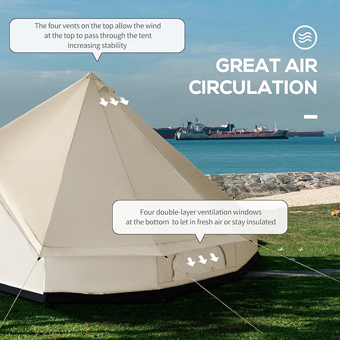 10-Person Yurt Tent Glamping Bell Tent 16' x 16' Waterproof UV-Resistant Polyester Spacious Family Camping Tent with Mesh Door &amp 4 Windows for Outdoor Festival