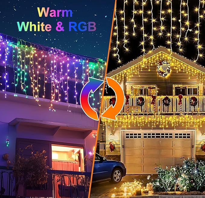 LED Icicle Lights for Outdoor Christmas Decorations49Ft 600 LEDs Color Changing Christmas Fairy LightAPP &amp Remote Control17 Lighting ModesPlug in RGB hanging Curtain Lights for Xmas Party