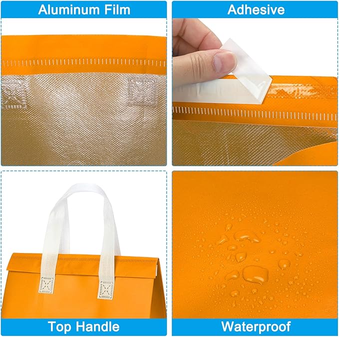 PATIKIL Insulated Take Away Bags 25 Pcs Insulation Cooler Bag Grocery Thermal Bags 11.8 x 7.9 x 12.6 Inch for Hot Cold Frozen Food Delivery Orange