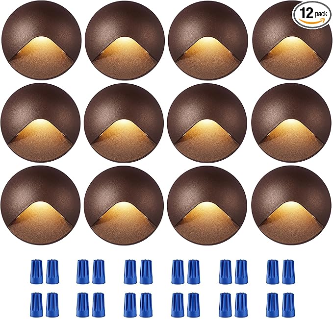 CLOUDY BAY [12 Pack] Anti-Glare Low Voltage LED Deck Lights - 12-24V Recessed Step Riser IP65 In-Ground Outdoor 2700K Warm White Aluminum Housing Oil Rubbed Bronze Finish