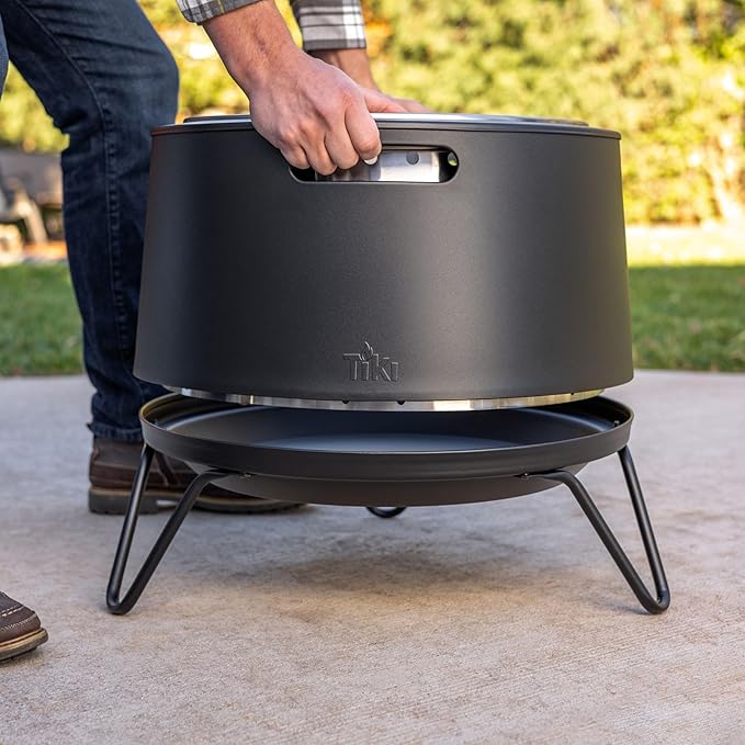 TIKI 20-Inch Smokeless Social Fire Pit Portable Outdoor Fire Pit with Removable Ash Base Stand &amp Cloth Cover – Modern Wood Burning Fire Pit for Patio Backyard and Gatherings